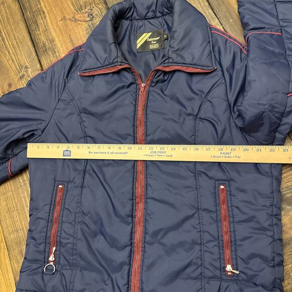 Outerwear From Sears Blue Puffer Jacket Size Tall Large Vintage Warm Red Striped - Picture 10 of 11